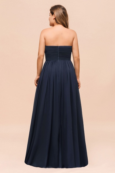 Affordable Plus Size Long Sweetheart Chiffon Dark Navy Bridesmaid Dress_3