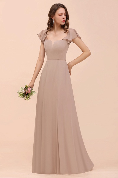 Elegant Long A-line Square Front Slit Chiffon Bridesmaid Dress with Cap Sleeves_8