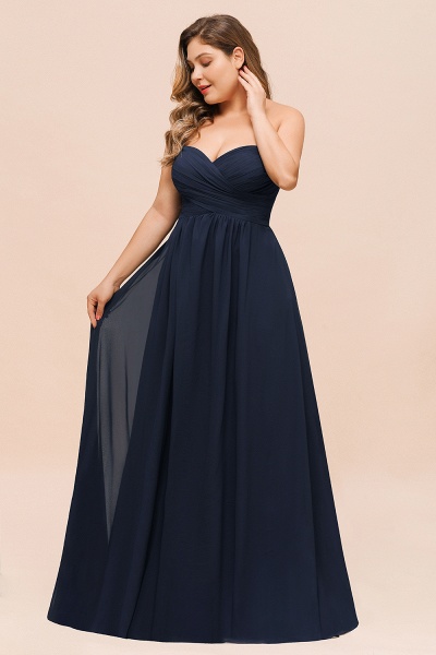 Affordable Plus Size Long Sweetheart Chiffon Dark Navy Bridesmaid Dress_5