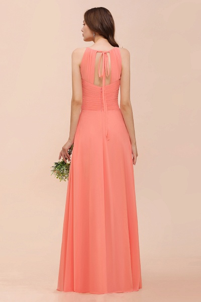 Charming Coral Chiffon Sleeveless A-Line Halter Floor-length Bridesmaid Dresses_3