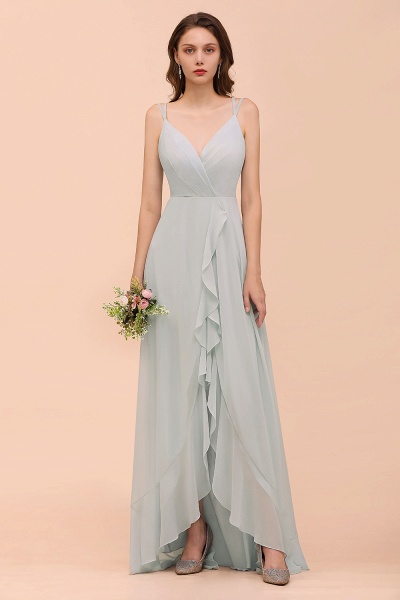 Affordable Long A-line V-neck Ruffle Chiffon Bridesmaid Dress_1
