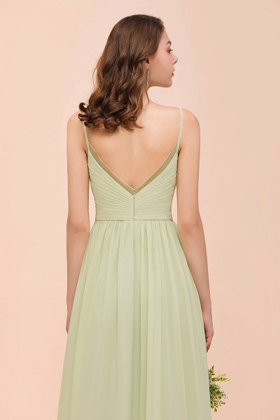 Popular Long A-line V-neck Chiffon Sage Open Back Bridesmaid Dress_9