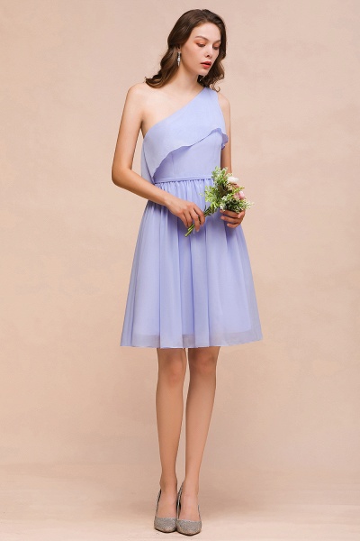Affordable Short A-line One Shoulder Lavender Ruffle Chiffon Bridesmaid Dress_4