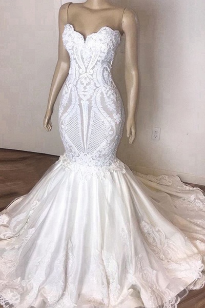 Amazing Strapless Appliques Mermaid Wedding Dress_1