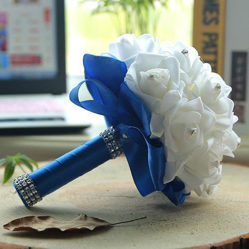 White Silk Wedding Bouquet with Colorful Handles_8