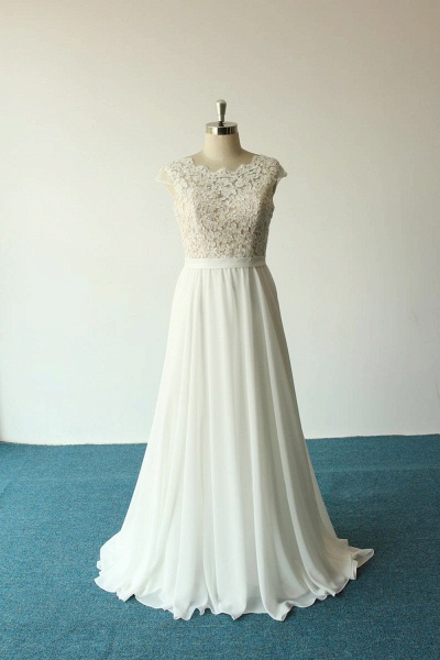 Cap Sleeve Lace Chiffon A-line Wedding Dress_1