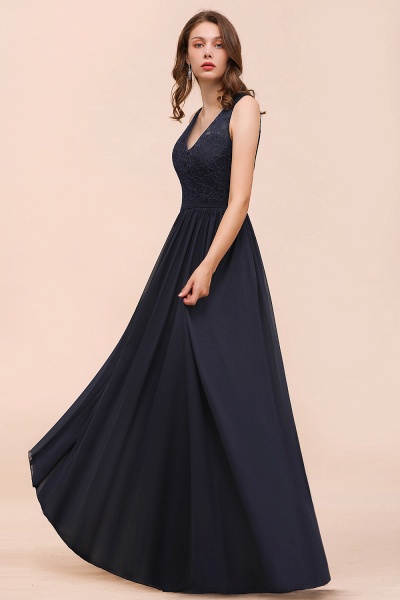 Elegant V-neck Wide Straps A-line Floor-length Chiffon Bridesmaid Dress With Ruched_6
