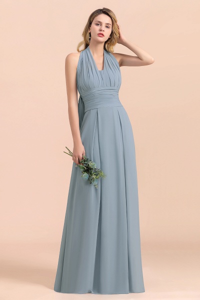 Grey Blue Sleeveless A-Line Wedding Guest Dress Floor Length Bridesmaid Dress_8