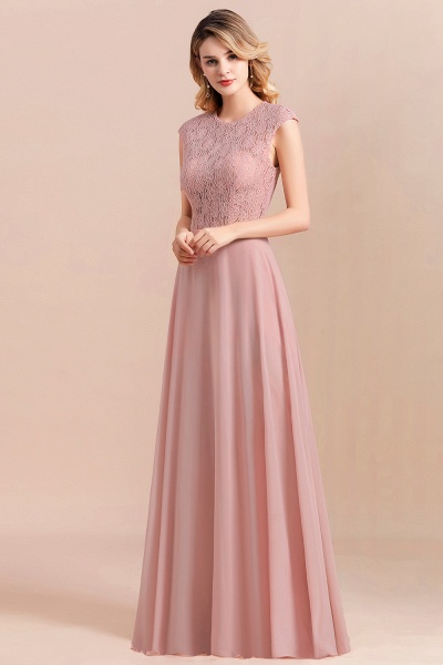 Classy Bateau Soft Lace Chiffon Evening Dress Sleveless A-Line Long Bridesmaid Dress_6