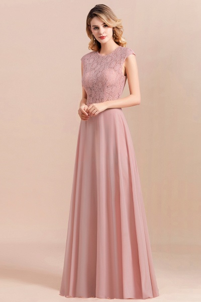 Elegantes Bateau-Abendkleid aus weichem Chiffon mit Spitze, ohne Ärmel, A-Linie, langes Brautjungfernkleid_6