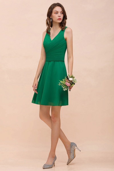 Vintage V-neck Wide Straps A-line Chiffon Short Bridesmaid Dress With Ruched_6