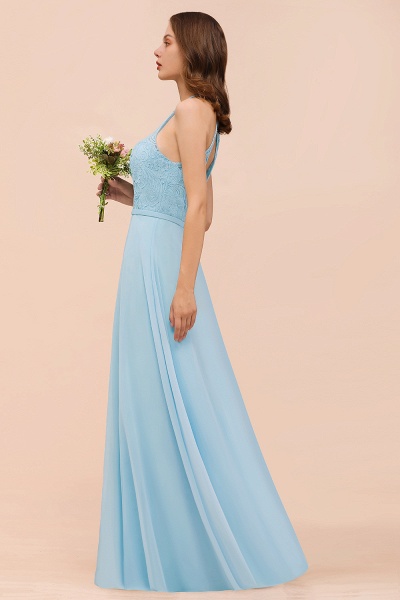 Sky Blue Halter Appliques Chiffon A-Line Bridesmaid Dress Sleeveless Party Dress_9