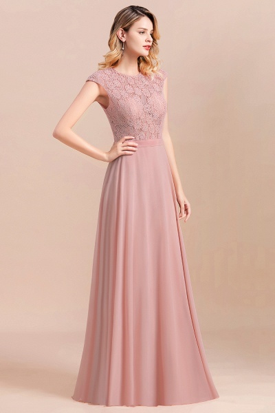 Classy Bateau Soft Lace Chiffon Evening Dress Sleveless A-Line Long Bridesmaid Dress_5