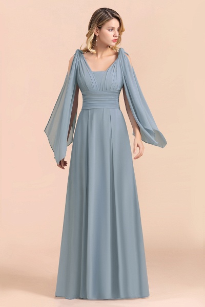 Grey Blue Sleeveless A-Line Wedding Guest Dress Floor Length Bridesmaid Dress_4
