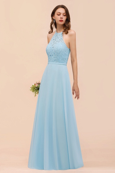 Sky Blue Halter Appliques Chiffon A-Line Bridesmaid Dress Sleeveless Party Dress_5