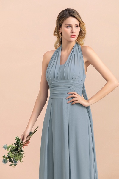 Grey Blue Sleeveless A-Line Wedding Guest Dress Floor Length Bridesmaid Dress_11