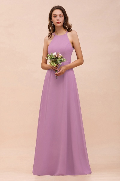 Chic Halter A-Line Chiffon Floor-length Open Back Bridesmaid Dresses_8