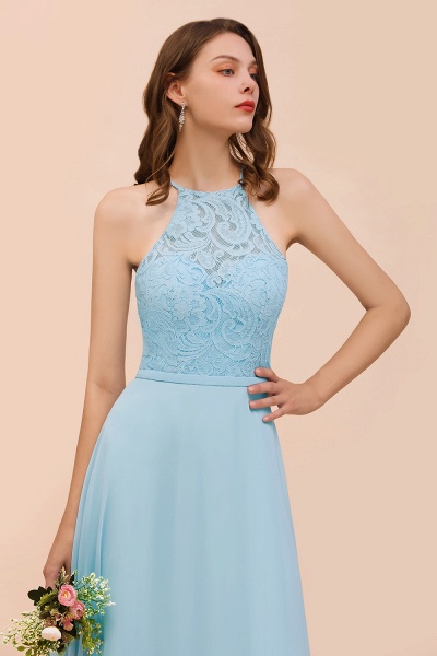 Sky Blue Halter Appliques Chiffon A-Line Bridesmaid Dress Sleeveless Party Dress_8
