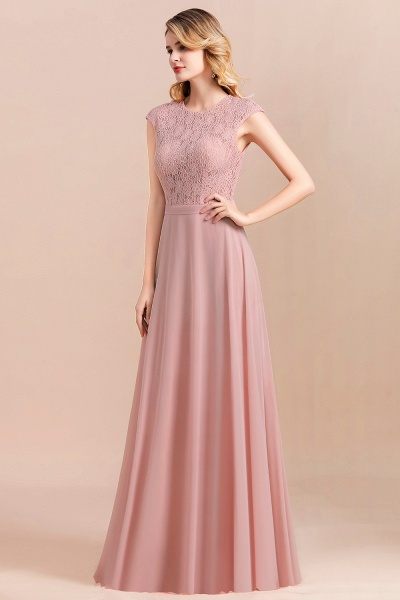 Classy Bateau Soft Lace Chiffon Evening Dress Sleveless A-Line Long Bridesmaid Dress_9