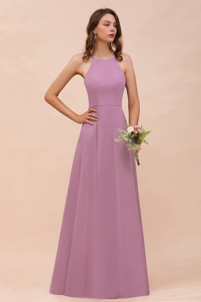 Chic Halter A-Line Chiffon Floor-length Open Back Bridesmaid Dresses_1