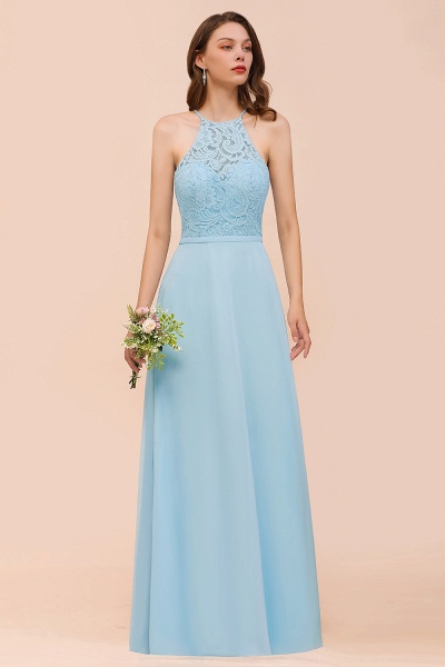 Sky Blue Halter Appliques Chiffon A-Line Bridesmaid Dress Sleeveless Party Dress_6