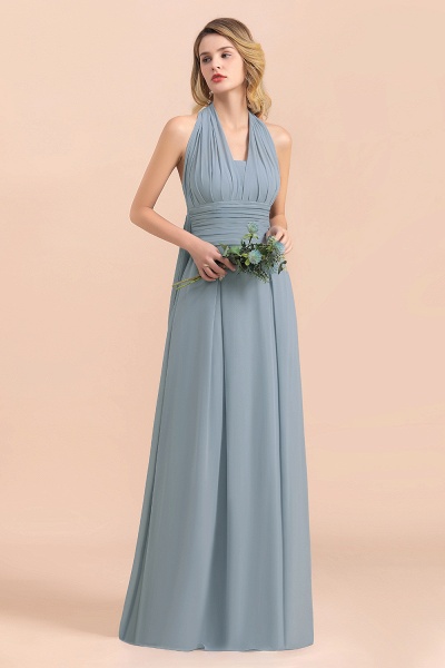 Grey Blue Sleeveless A-Line Wedding Guest Dress Floor Length Bridesmaid Dress_6