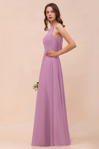 Chic Halter A-Line Chiffon Floor-length Open Back Bridesmaid Dresses_7