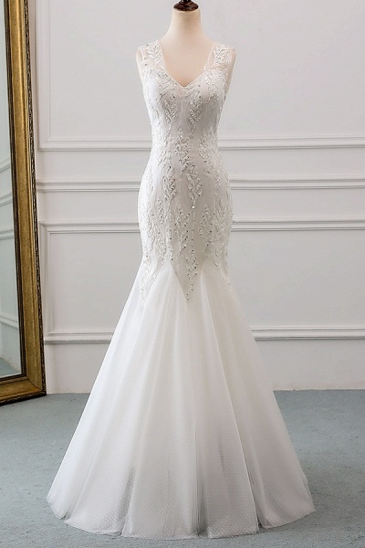 Lace-up Beading Floor Length Mermaid Wedding Dress_1