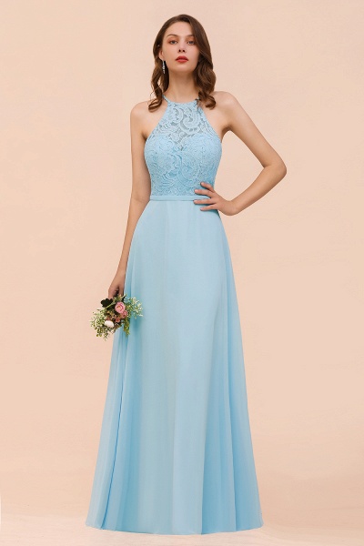 Sky Blue Halter Appliques Chiffon A-Line Bridesmaid Dress Sleeveless Party Dress_1