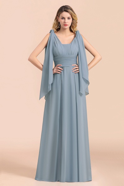 Grey Blue Sleeveless A-Line Wedding Guest Dress Floor Length Bridesmaid Dress_7