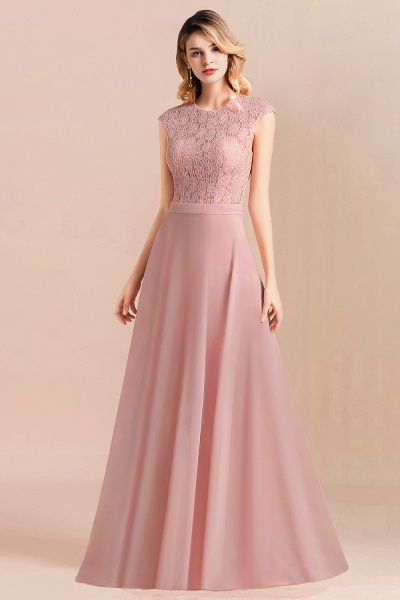 Classy Bateau Soft Lace Chiffon Evening Dress Sleveless A-Line Long Bridesmaid Dress_4