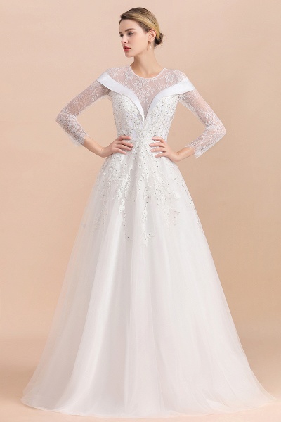 Elegant Floor Length Lace Long Sleeve Wedding Dress_5