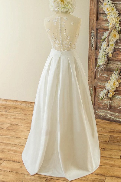 Best Applqiues High Low A-line Stain Wedding Dress_3