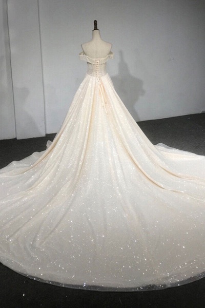 Luxur Off Shoulder Sparkle A-line Wedding Dress_3