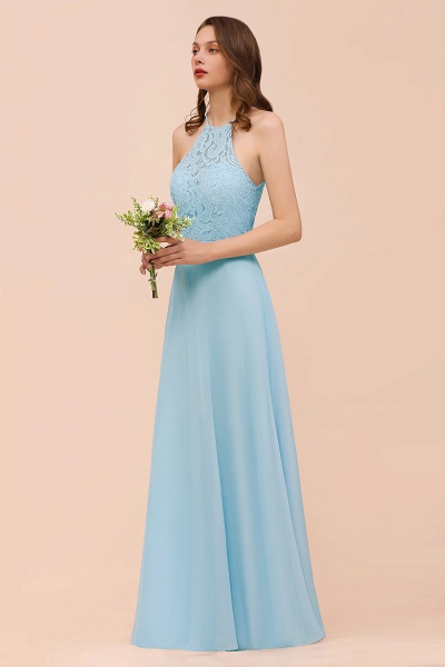 Sky Blue Halter Appliques Chiffon A-Line Bridesmaid Dress Sleeveless Party Dress_4