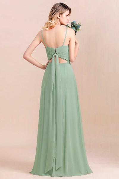 Romantic Sage Garden Dress Spaghetti Straps A-Line Chiffon Bridesmaid Dress With Side Slit_3
