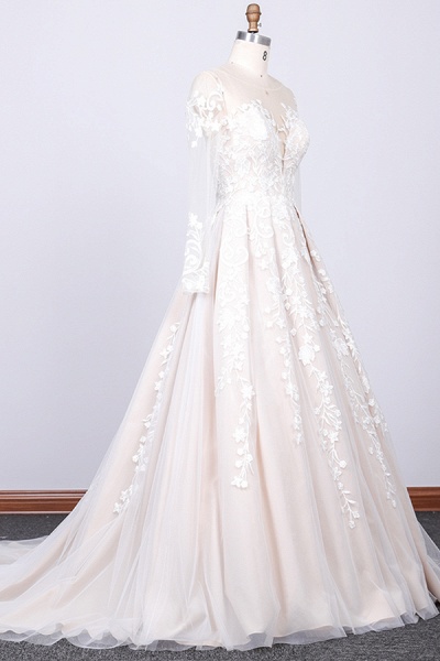 Long Sleeve Appliques Tulle A-line Wedding Dress_3