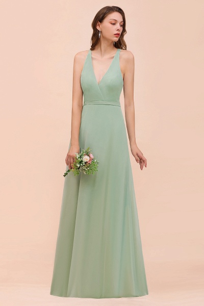 Simple V-neck Wide Straps A-line Chiffon Bridesmaid Dress With Pockets_5