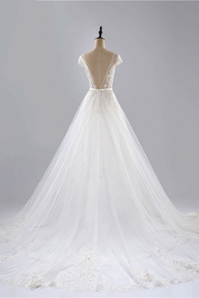 Cap Sleeve Appliques Tulle A-Line Wedding Dress_3