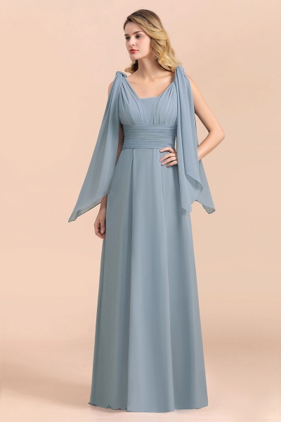 Grey Blue Sleeveless A-Line Wedding Guest Dress Floor Length Bridesmaid Dress_9
