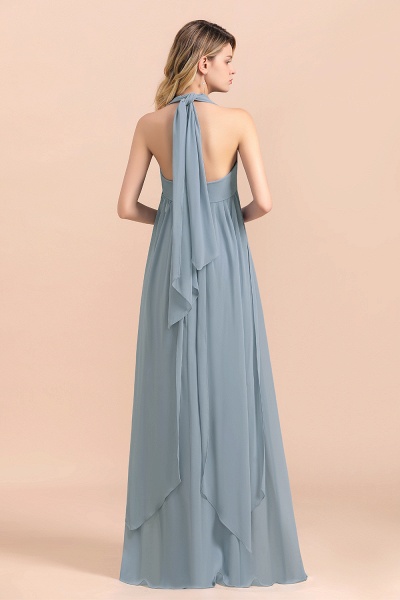 Grey Blue Sleeveless A-Line Wedding Guest Dress Floor Length Bridesmaid Dress_3