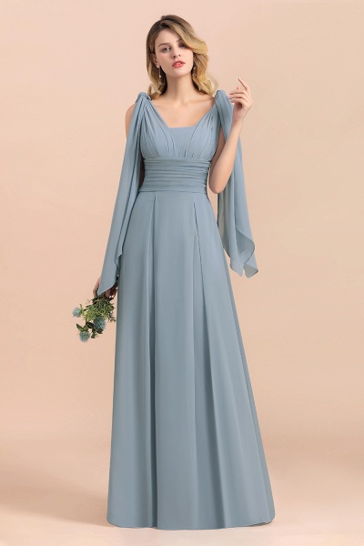 Grey Blue Sleeveless A-Line Wedding Guest Dress Floor Length Bridesmaid Dress_5