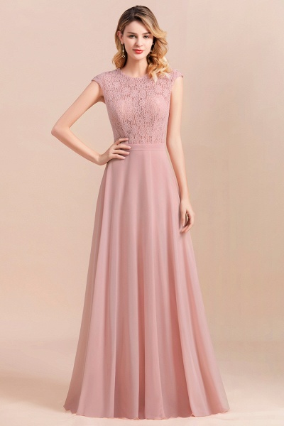 Classy Bateau Soft Lace Chiffon Evening Dress Sleveless A-Line Long Bridesmaid Dress_1