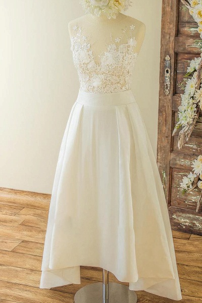 Best Applqiues High Low A-line Stain Wedding Dress_1