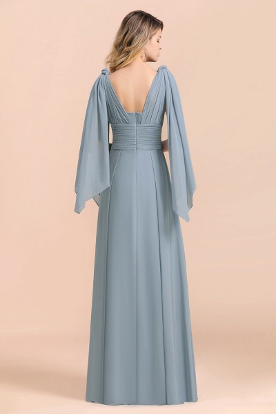 Grey Blue Sleeveless A-Line Wedding Guest Dress Floor Length Bridesmaid Dress_10