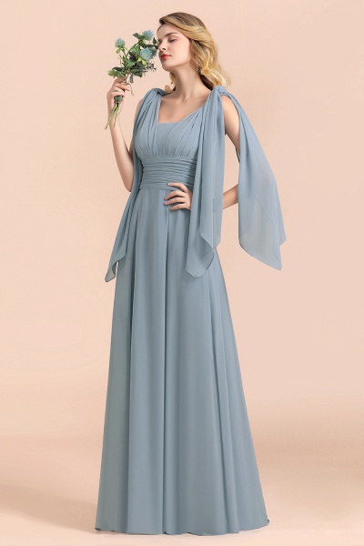 Grey Blue Sleeveless A-Line Wedding Guest Dress Floor Length Bridesmaid Dress_1