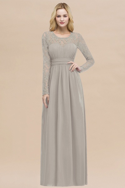 Elegant A-Line Chiffon Jewel Long Sleeves Ruffles Floor-Length Bridesmaid Dresses_30