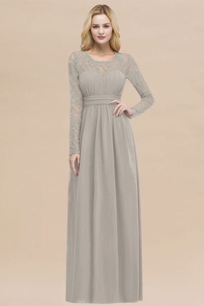 Elegant A-Line Chiffon Jewel Long Sleeves Ruffles Floor-Length ...