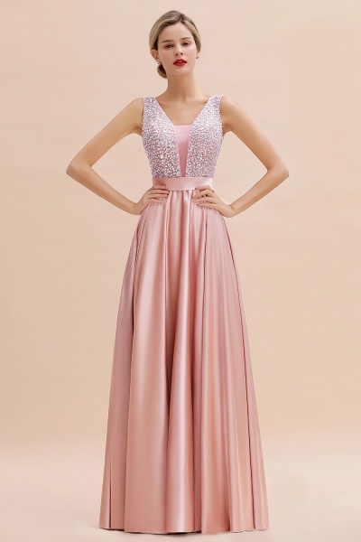 Awesome Open Back Beading Satin A-line Prom Dress_7