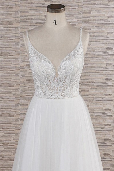 Chic Spaghetti Strap Appliques Tulle Wedding Dress_5